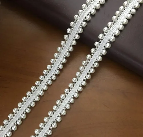Vista 9 de FQTANJU 5 yardas de cinta de encaje con perlas de imitación y apliques de perlas para flecos para decoración de fiesta de boda, decoración