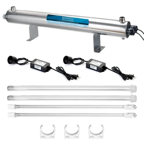 Vista 2 de Bluonics Sistema de Purificador de Agua con Luz UV Ultravioleta de 110W, Filtro de Agua para Pozo con Sedimentos y Carbón y Puertos NPT de 1", 24