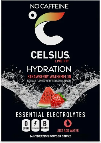 Vista 5 de Celsius Hydration™ Strawberry Watermelon, Mezcla de Bebida Hidratante con Electrolitos Sin Azúcar (Paquete de 14)