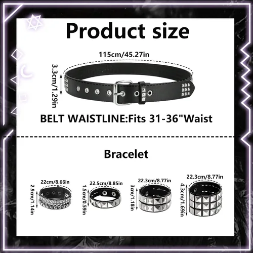 Vista 2 de YMO Cinturón con tachuelas, pulsera gótica con remaches, punk, rock, brazalete emo, cinturón emo, pulseras góticas con púas, accesorios para mujeres