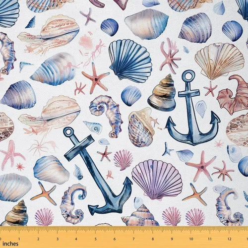 Vista 17 de jejeloiu The Yard, tela de tapicería de concha de mar de playa para sillas, tela decorativa impermeable para exteriores, 1 yarda, turquesa tostado