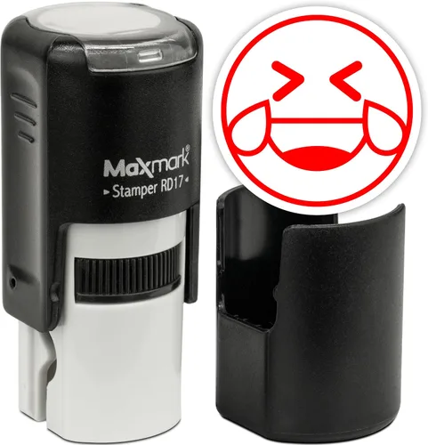 Vista 64 de MaxMark Sello de Emoji Autoentintado Redondo - Enojada - Tinta Negra