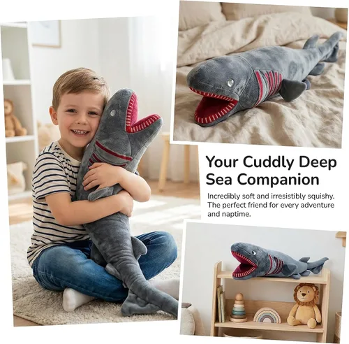 Vista 3 de Peluche de tiburón con volados, juguete de peluche realista de tiburón con volantes, suave y realista, modelo de peluche para niños, 20.5 pulgadas