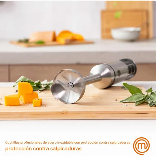 Vista 2 de MasterChef - Batidora de inmersión de mano, varilla de mezcla de acero inoxidable con accesorio picador y jarra medidora, batidora de puré