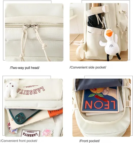 Vista 7 de Linda mochila con accesorios kawaii, juego de 5 bolsas estéticas impermeables, Rojo
