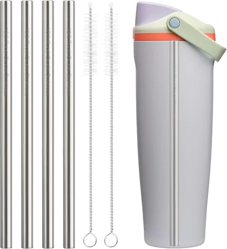 Vista 8 de Repuesto de popote de metal compatible con botellas Owala FreeSip Sway de 30 onzas, 4 popotes reutilizables de acero inoxidable y 2 cepillos