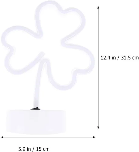 Vista 6 de ENUOLI Letreros de neón LED con forma de trébol, luces decorativas verdes, funciona con USB/batería, luces de decoración con base, letrero de neón
