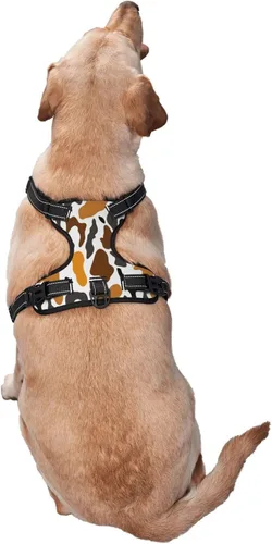 Vista 7 de Arnés reflectante para perro, diseño de vaca marrón, chaleco suave sin tirones, para perros pequeños, medianos y grandes, tamaño pequeño