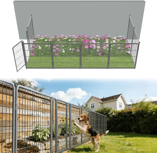 Vista 35 de FXW Valla de jardín al aire libre para el patio, 17 pulgadas de alto x 29.3 pies de largo, barrera de metal resistente para animales, para perros