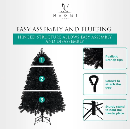 Vista 3 de Naomi Home Dakota - Árbol de Navidad negro preiluminado de 6.5 pies