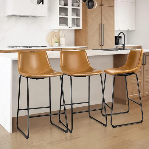 Vista 11 de LEMBERI Juego de 2 taburetes de bar de 26 pulgadas, modernos taburetes de bar de altura de mostrador, taburete de bar de piel sintética con respaldo