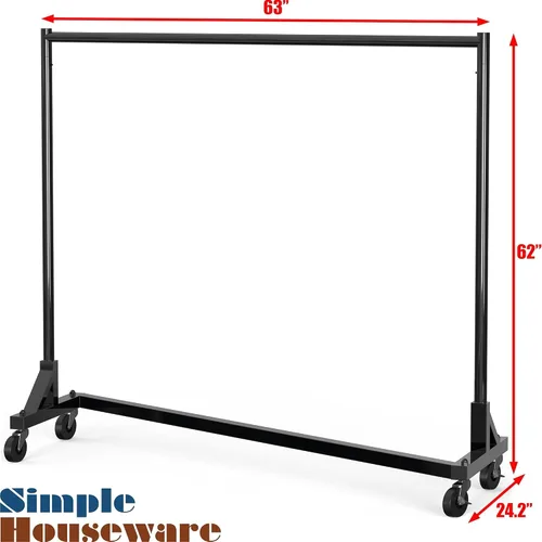 Vista 6 de Simple Houseware Perchero de grado industrial con base Z, carga de 500 libras con barra extra larga de 62 pulgadas, color negro