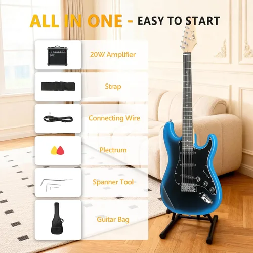 Vista 3 de GLARRY Guitarra eléctrica de tamaño completo para principiantes amantes de la música con amplificador de 20 W y paquete de accesorios para guitarra