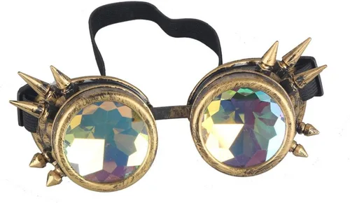 Vista 6 de FUT Gafas Steampunk con pinchos arcoíris ABS, lentes de caleidoscopio rave, soldadura cibernética, gótico, cosplay, vintage