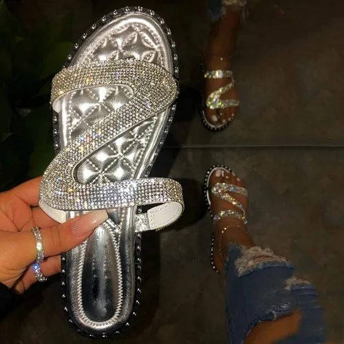 Vista 2 de Huarache - Sandalias para mujer con 9 correas en T para mujer, sandalias de tacón plano abierto para playa, sandalias transpirables para mujer
