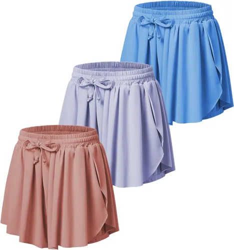 Vista 6 de Pantalones cortos fluidos con diseño de mariposa para niñas, pantalones cortos deportivos para niños pequeños y jóvenes con forro 2 en 1