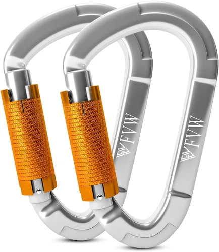 Vista 14 de FVW Mosquetones de bloqueo automático para escalada en roca, mosquetones profesionales de 25KN (5620 lbs) resistentes para rapel, columpio, rescate