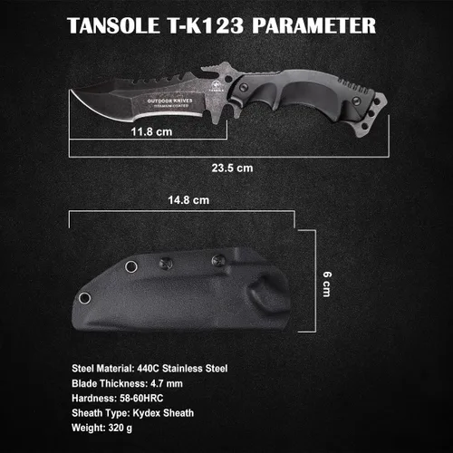 Vista 9 de Cuchillos de hoja fija con vaina cuchillo de espiga completa para supervivencia cuchillo de cinturón de campamento 9.25 pulgadas (funda kydex)
