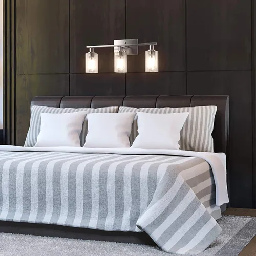 Vista 6 de Tangkula Lámparas de tocador de baño de 3 luces, apliques de pared modernos con pantalla de vidrio transparente con base E26, iluminación de pared