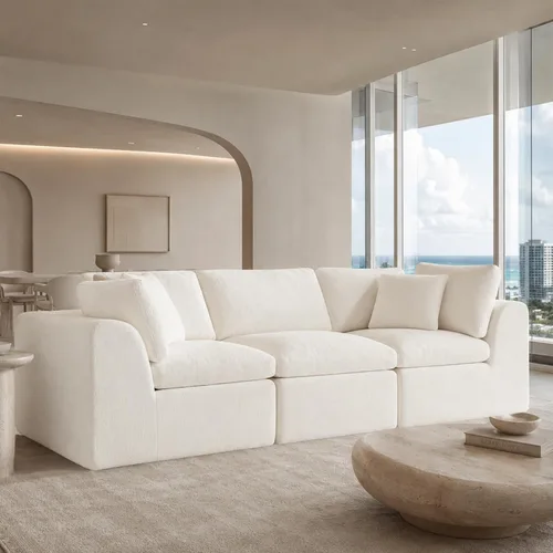 Vista 26 de Sofás de nube beige para sala de estar, sofá deshuesado de 4 plazas, sofá modular seccional, no requiere montaje, tapizado de chenilla, moderno