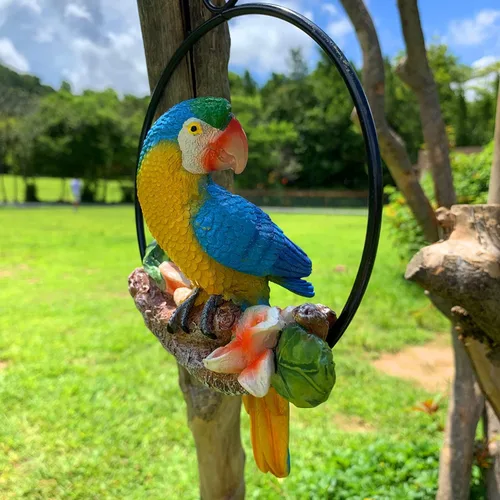 Vista 8 de iRonrain Mini estatuas de jardín, anillo de hierro para colgar, decoración artística, hermosa figura de pájaros oscilantes, adorno para caminos