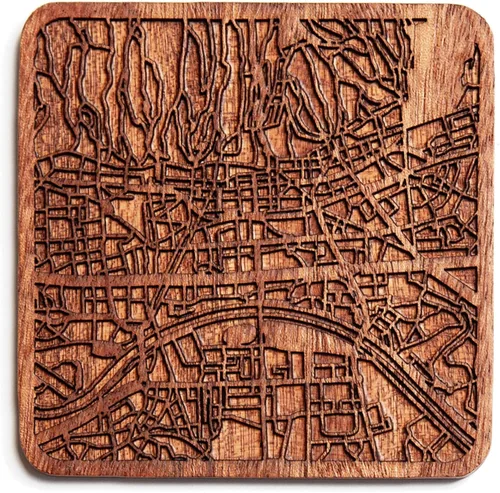 Vista 106 de Posavasos Amsterdam Map by O3 Design Studio, 1 pieza, posavasos de madera Sapele con mapa de la ciudad, hecho a mano, varias ciudades opcionales
