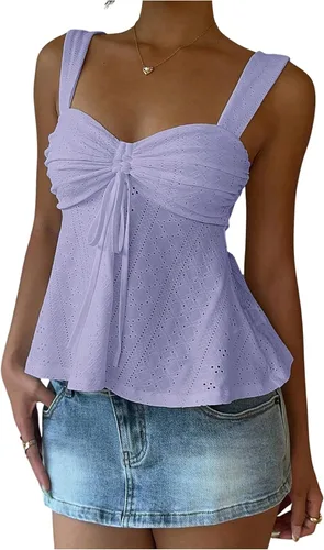 Vista 9 de Milumia Camiseta sin mangas fruncida con ojales en la parte delantera para Blanco