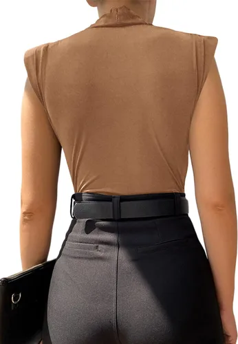 Vista 67 de LYANER Leotardo sin mangas fruncido con cuello en V para mujer