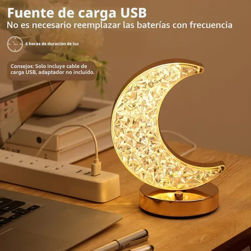 Vista 4 de Lewondr Ramadan Crescent Moon Table Lamp, 3 Way Dimmable Touch Lamp, Gold