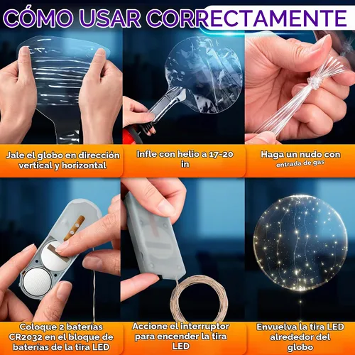Vista 3 de Globos con luz LED, 10 unidades, globos transparentes de 18 pulgadas