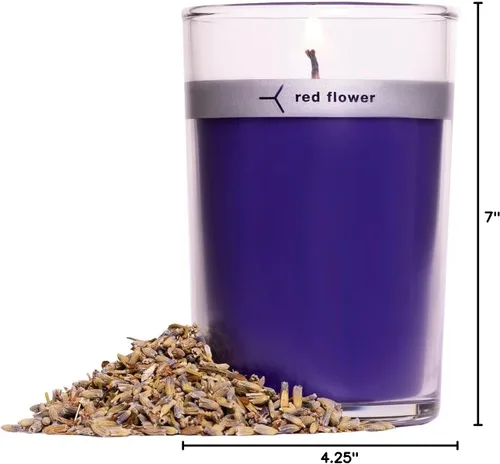 Vista 9 de Red Flower Vela con tapa de pétalo de lavanda francesa, lavanda francesa