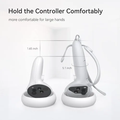 Vista 2 de KIWI design Funda de agarre para control con apertura de batería compatible con accesorios Quest 2, ajustable con correas para nudillos, adecuada