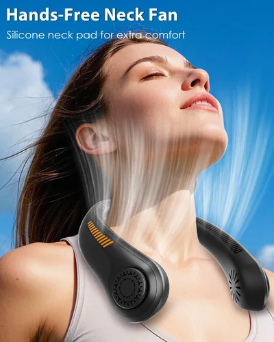 Vista 2 de Ventilador de cuello portátil, recargable, ventilador personal para soplar aire frío, 5 velocidades, batería USB, enfriador de cuello con cuello