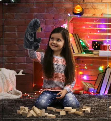 Vista 4 de DolliBu - Marioneta de peluche de oso negro, súper suave, juguetes de peluche de animales salvajes para niños y adultos, lindo oso de peluche negro