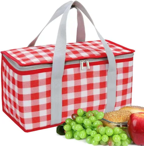 Vista 9 de Bolsa de picnic aislada reutilizable, bolsa de playa con cremallera superior, bolsa aislada para calor o frío, cesta de picnic plegable, picnic