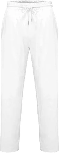 Vista 3 de BIFUTON Pantalones casuales de lino para hombre, holgados, ligeros, con cintura elástica, para yoga, playa, con cordón, pantalones casuales