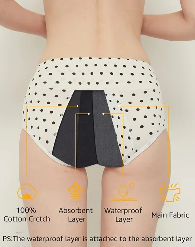 Vista 4 de INNERSY Ropa interior de época para mujer, a prueba de fugas, de cintura alta, bragas menstruales de algodón, paquete de 3