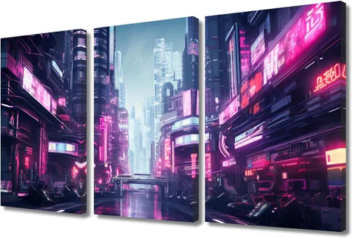 Vista 120 de Lienzo decorativo para pared de sala de estar, lienzo Cyberpunk, decoración de pared de 3 paneles, decoración de pared para el hogar, dormitorio