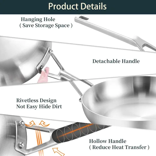 Vista 5 de Yeksum Sartén de acero inoxidable de triple capa completamente adherida de 8 pulgadas, sartenes para tortilla, sartén para huevos, sartén de chef