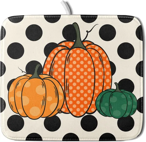 Vista 26 de Tapete de Secado de Platos de Florero de Girasoles Otoñales para Encimera de Cocina, Tapete de Secado de Hojas de Arce y Calabaza Otoñal de 16 x 18