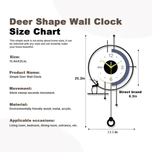Vista 2 de Reloj de pared grande para decoración de sala de estar, reloj de pared moderno de péndulo, silencioso, sin tictac, funciona con pilas, para sala