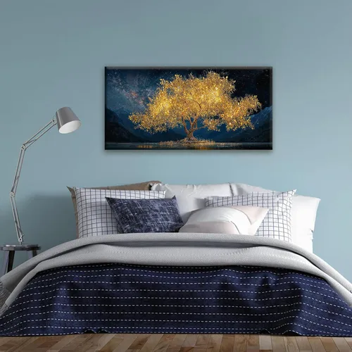 Vista 6 de Tsomzxng Arte Moderno de Lienzo para Decoración de Pared Impresiones de Pinturas Paisaje Dorado del Árbol de la Vida Impresiones de Pintura