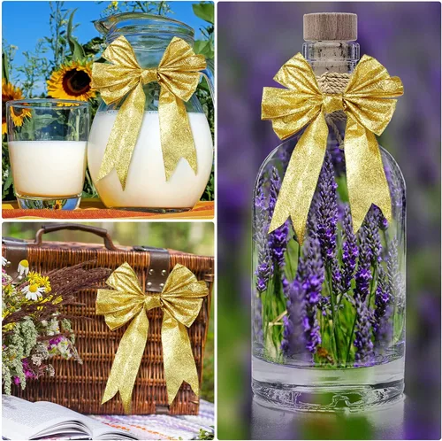 Vista 7 de 2 rollos de cinta de Navidad de 20 yardas con purpurina metálica con borde de alambre, cintas decorativas de tela para envolver fiestas, decoración