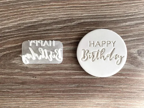 Vista 3 de Estampado de fondant de feliz cumpleaños o sello de galletas con asa
