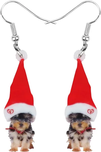 Vista 18 de Newei - Pendientes colgantes de Navidad con diseño de perro, joyería para regalos para mujeres y niñas Chihuahua E