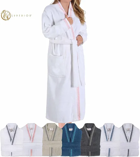 Vista 11 de Superior Tinsel Unisex Turkish Cotton Terry Kimono Bathrobe with Embroidery, All-Season Robe