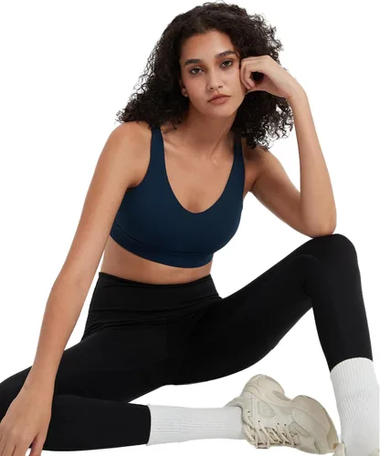 Vista 5 de Attifall Brasier deportivo para mujer, sexy, espalda cruzada, bajo impacto, acolchado, con tirantes delgados, brasier de yoga con copas extraíbles
