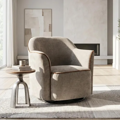 Vista 26 de JIVOIT Silla decorativa de barril giratorio de 360°, sillón redondo giratorio de 36.6 pulgadas con diseño de cojín de doble capa, sofá individual