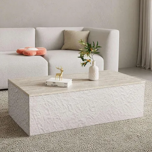 Vista 19 de Mesa auxiliar de madera, 39.37 pulgadas, cuadrada de mediados de siglo, mesa central de madera moderna de madera de fibropanel de densidad media