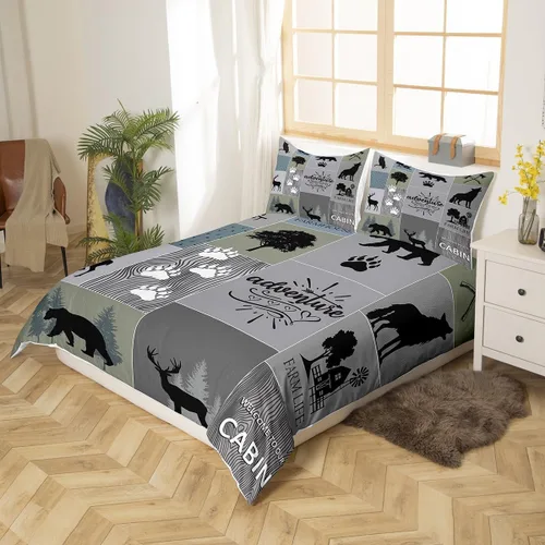 Vista 2 de Manfei Juego de funda de edredón de aventura, tamaño individual, funda de edredón rústica con 1 funda de almohada, juego de ropa de cama de retazos